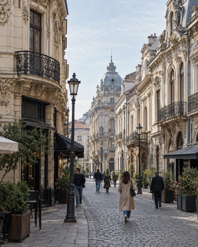 Scorcio di strada a Bucarest, luce naturale