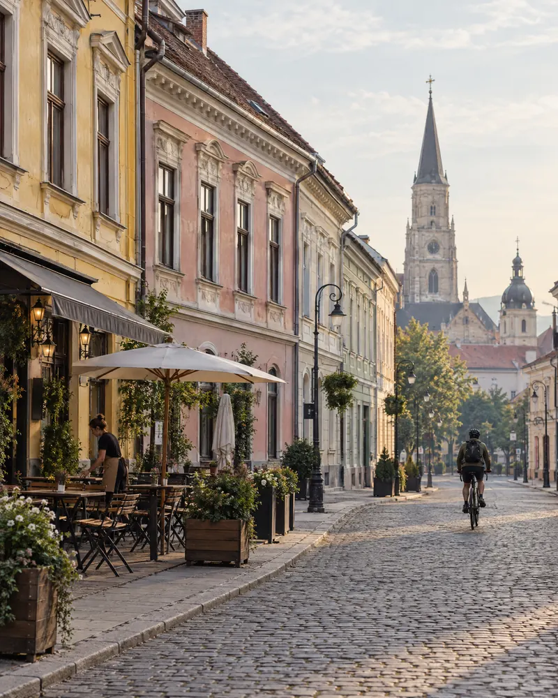 gade i det centrale Cluj-Napoca, morgenlys