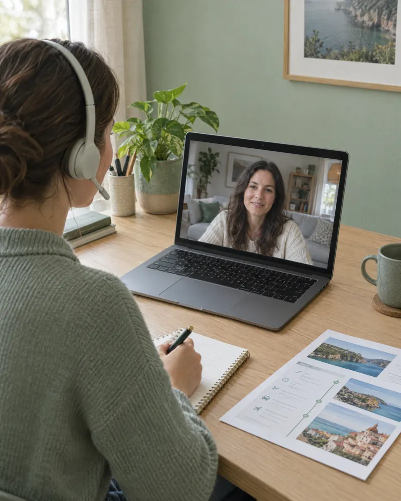 coordinator on a video call with a patient at home