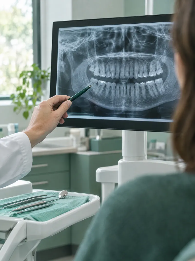 dentist explaining a panoramic X-ray to a patient